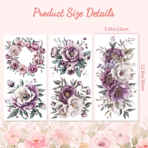 Peacoblue Pink Purple Flowers Rub On Transfers for Furniture Craft 6"x12" - style: Pink and Purple Flowers