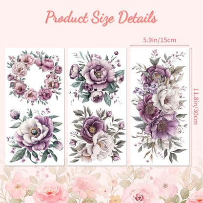 Peacoblue Pink Purple Flowers Rub On Transfers for Furniture Craft 6"x12" - style: Pink and Purple Flowers