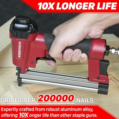KEENTECH Pneumatic Staple Gun 22GA with 3765pcs 3/8" Crown Staple1/4-5/8" - color: Red, size: 22 Gauge 7116