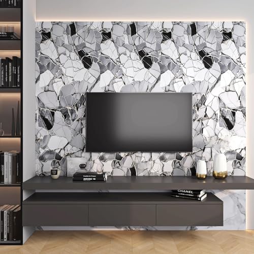 FunStick White Black Grey Marble Contact Paper for Countertops Stone Kitchen Countertop Contact Paper Peel and Stick Countertops Waterproof Removable Marble Wallpaper for Bathroom Walls Counter Tops - size: 12" x 200"