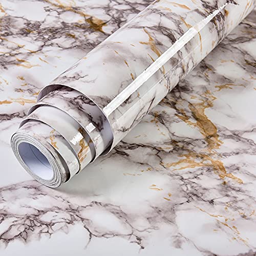 VIOPVERY White Brown Marble Peel and Stick Wallpaper 15.7" x 78.7" - color: White/Brown/Grey, size: 15.7" x 78.7"