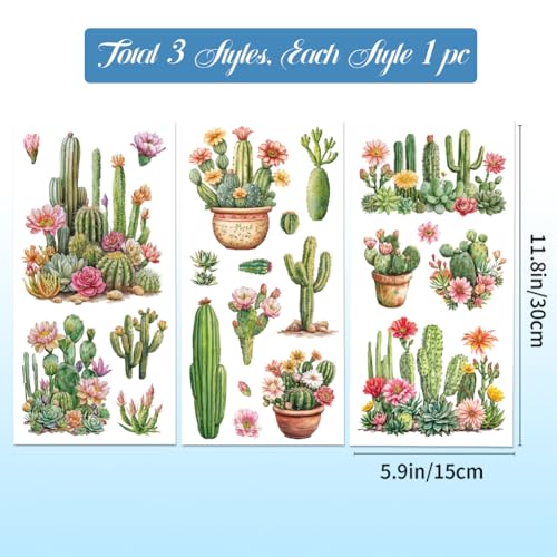 GLOBLELAND 3 Sheets Cactus Rub on Transfer for Furniture 6×12 inch - style: Cactus