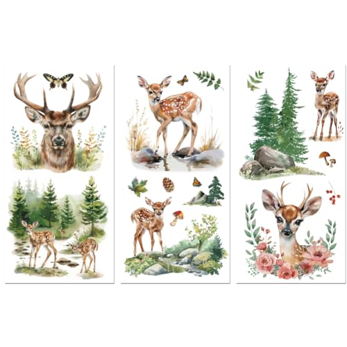 Peacoblue Forest Deer Rub On Transfers for Furniture Craft 6"x12" - style: Forest Deer