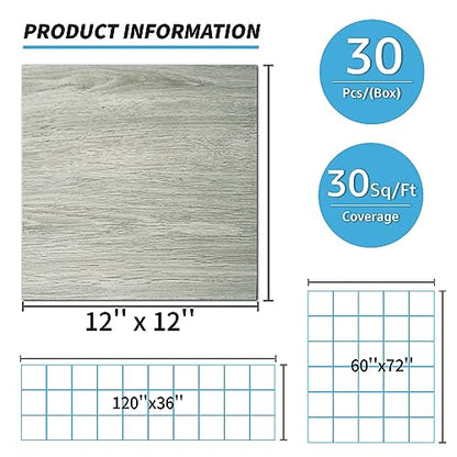 Art3d 30-Pack Peel and Stick Floor Tiles (30 Sq.Ft), White-Washed Oak - color: White-Washed