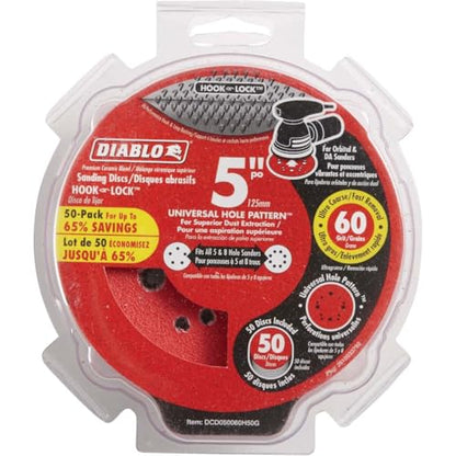 Diablo Hook and Lock ROS Sanding Discs - 5", 60 Grit, Coarse, 50-Pack - style: 60-Grit, Coarse -Pack of 50