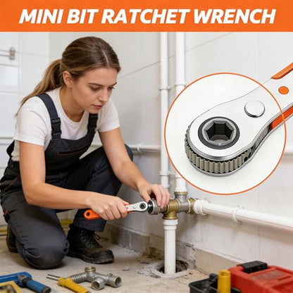 Right Angle Ratchet Screwdriver, 4" Mini Steel Manual Multitool Forward/Reverse Switch with 1 Bit, Narrow Spaces Ratchet Wrench for Electronics Cars Furniture Repair DIY, Red Hnadle - color: Red