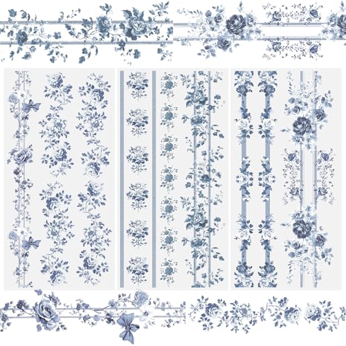 WANDIC 3 Sheets Blue Flower Rub on Transfer Stickers Waterproof Decals Furniture Stickers Home Decoration Decals for DIY,15 * 30cm - color: Blue Flowers