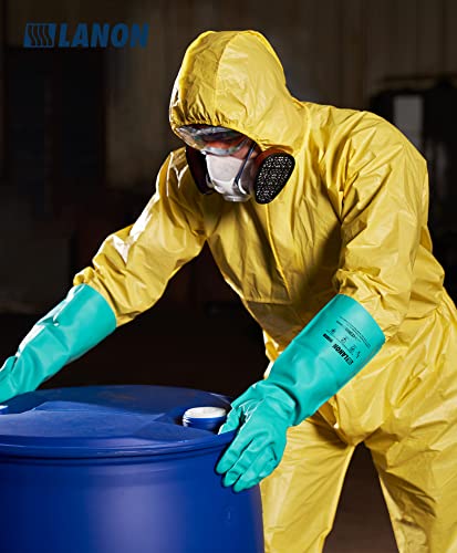 LANON 18" Long Nitrile Chemical Resistant Gloves,Unlined,Green,Large - size: Large (Pack of 1)