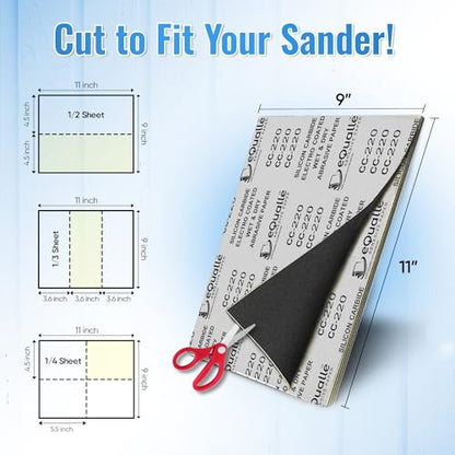 Sandpaper Grit 280, 9x11 inch, 50 Sheets