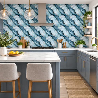Peel and Stick Kitchen Backsplash Tiles 16PCS – Waterproof Self Adhesive Wall Stickers, Easy DIY Stick On, Heat Resistant Decorative Wall Covering (Blue Agate Gold Foil) - color: Blue Agate Gold Foil