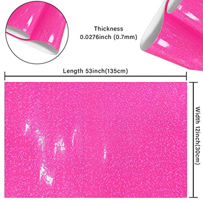 HYANG Holographic Mirror Fine Laser Flash Crystal Pink PU Faux Leather 1 Roll 12"X53"(30cmX135cm), Faux Leather Very Suitable for Leather Earrings, Bows, Handbag ，Sewing ，Crafts Making - color: Pink