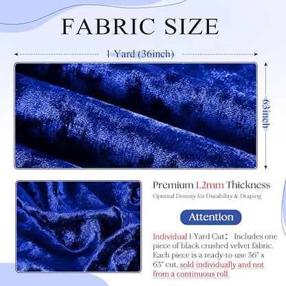 1 Yard 63" Wide Royal Blue Stretch Crushed Velvet Fabric - color: Royal Blue, size: 1 Yard
