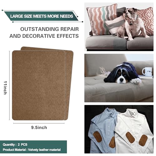 Azobur Couch Patch Repair Fabric,Microfiber Fabric, Self-Adhesive, for Sofa Repair and Upholstery, 2 Pieces, 9.5 x 11 inches (Brown) - color: Brown, size: 9.5" x 11"-2 PCS