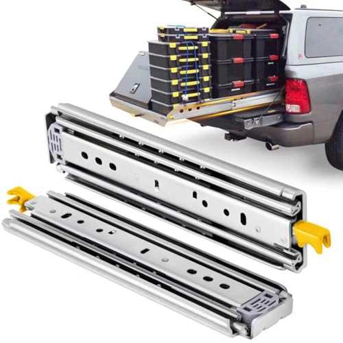 with Lock Heavy Duty Drawer Slides 12 14 16 18 20 22 24 26 28 30 32 34 36 40 44 48 52 56 60 Inch 500 Lbs Side Mount Full Extension Ball Bearing Rails Rail Tool Box Runner-W:76mm, 16 Inch - size: 16 Inch, style: Load:500 lb (With lock) -W:76mm