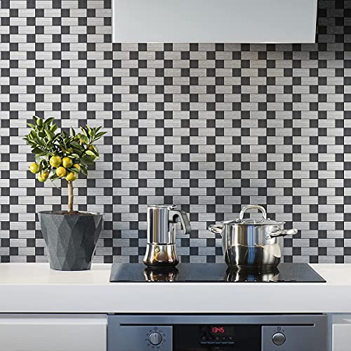Art3d 10-Pack Metal Peel and Stick Backsplash Tile, Silver Aluminium - color: Silver Aluminium