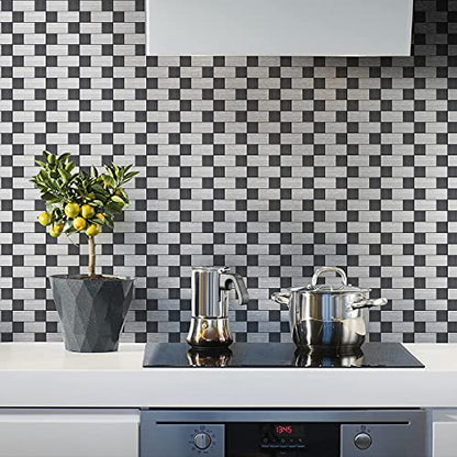 Art3d 10-Pack Metal Peel and Stick Backsplash Tile, Silver Aluminium - color: Silver Aluminium
