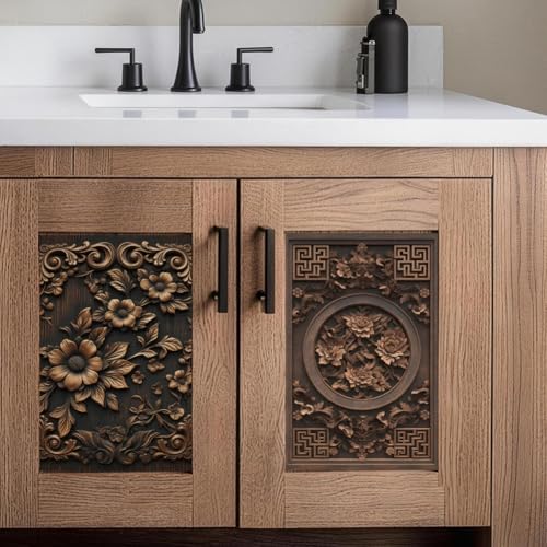 SUPERDANT 4Pcs Peel and Stick Cabinet Stickers for Furniture Makeover - color: Baroque-style Flowers Copper