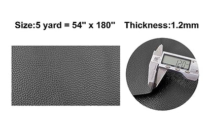 5 Yards 54" x 180" Soft Faux Leather Fabric Black Fake Leather Fabric Upholstery Vinyl for Sofa Bags Chairs Car Seats DIY Crafts - color: Black (Litchee Pattern), size: 5yard (54''x180'')