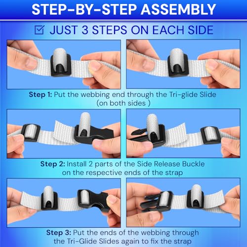TECEUM 1" Nylon Strap Kit with Buckles, White 6 yards Repair Set - color: White, size: 1" - 6 yards, style: 6 Buckle - 12 Slides - 6 D-rind