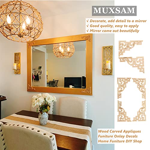 4Pcs Wood Carved Appliques Corner Wooden Carving Onlay Decal for Furniture