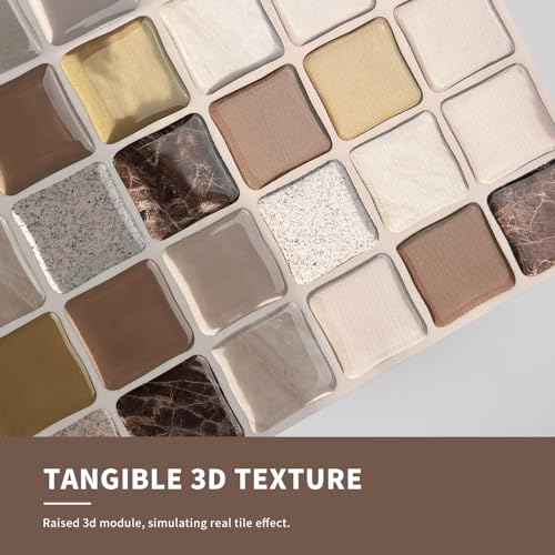 URCOLOR 20 Sheets 3D Self-Adhesive Mosaic Backsplash Tile Peel and Stick - color: Beige Brown