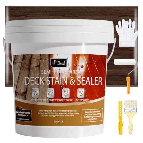 DWIL Wood Stain and Sealer in One 𝟮 𝗶𝗻 𝟭, Water Based Semi-Transparent Outdoor Wood Stain for Decks, Fences, Patio Furniture, and Outdoor Wood Projects, Fast Drying Low Odor (64oz Drak Brown) - color: Dark Brown, size: 64 oz