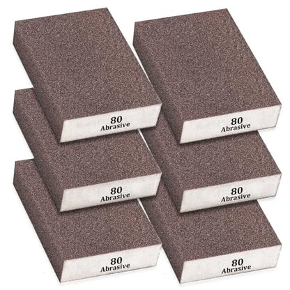 Tnisesm 6Pcs Sanding Blocks 80 Grits Sanding Sponge,for Drywall Wood Metal Washable & Reusable Sandpaper BlocksWashable and Reusable - size: 80 Grit