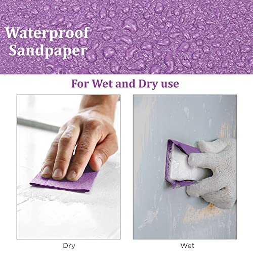 LotFancy 60 Grit Sandpaper, 30PCS 9 x 11” White Fused Alumina Wet Dry Sanding Sheets, for Automotive Metal Sanding Polishing, Wood Finishing, Purple - size: 60 Grit