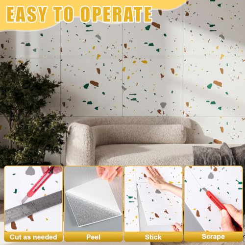 Nuanchu 36 Pcs Peel and Stick Wall Panels, 12x12 Inch, White Terrazzo - color: White Terrazzo