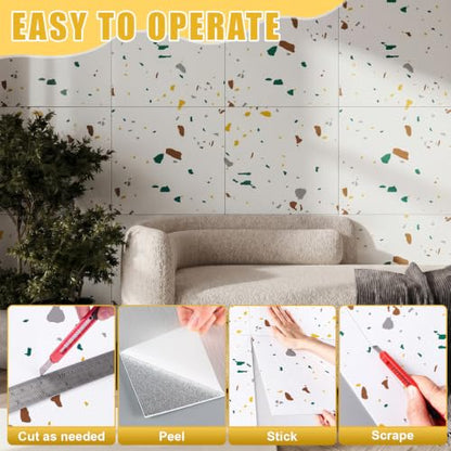 Nuanchu 36 Pcs Peel and Stick Wall Panels, 12x12 Inch, White Terrazzo - color: White Terrazzo