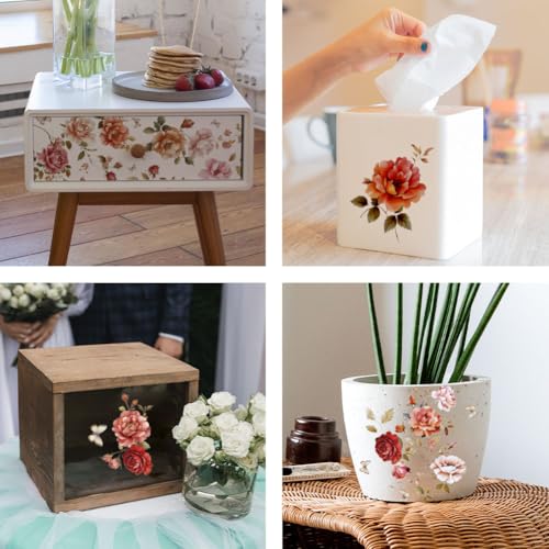 OLYCRAFT 3pcs/Set Rose Vine Rub on Transfers for Furniture and Crafts 6x12 Inch Decals Flower Theme Transfer Stickers for Wood Home Decor - style: Rose Vine