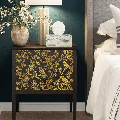 Peacoblue Gold Branches and Birds Rub On Transfers for Furniture 6"x12" - style: Gold Branches and Birds
