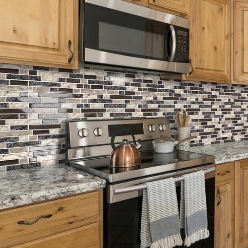 Peel and Stick Backsplash 3D Self Adhesive Wall Tile Brown 10 Sheet - color: Brown