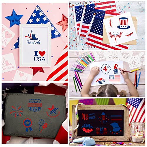 Augshy 56 Pack 4th of July Patriotic Stencils for Americana Painting Crafts - style: Patriotic
