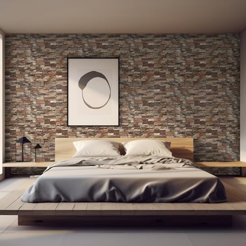Yutianli 10PSC 3D Wall Panels Peel and Stick Faux Brick Wall Panels Self-Adhesive 3D Brick Wallpaper Foam Stone Wall Panel - color: Light Red, size: 10PCS