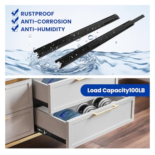 LONTAN 10 Pairs Black Side Mount Drawer Slides 16 Inch Heavy Duty Rails - color: Black, size: 16 Inch - Drawer Slide