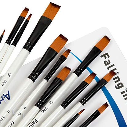 Falling in Art 12 PCS Professional Flat Paint Brushes Set - style: 12 Pcs Flat