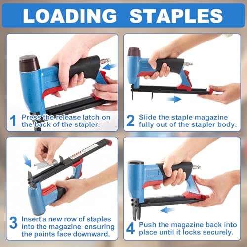 Pneumatic Upholstery Stapler, 22 Gauge Compatible with 71 Series Air Staple Gun (3/8" Crown), 1/4"-5/8" Length, 190-staple Magazine, 60-100 Psi, 1/4" Npt(Long Nose) - style: Long, 22 Gauge
