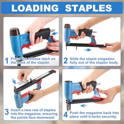 Pneumatic Upholstery Stapler, 22 Gauge Compatible with 71 Series Air Staple Gun (3/8" Crown), 1/4"-5/8" Length, 190-staple Magazine, 60-100 Psi, 1/4" Npt(Long Nose) - style: Long, 22 Gauge