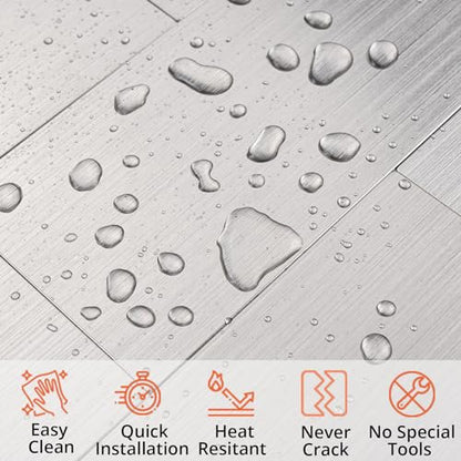 StyloVue 100 Pieces Peel and Stick Backsplash for Kitchen, 3" x 6" PVC Subway Tile Upgraded Brushed Stainless Backsplash Stick on Tile Elevate Kitchen, Bathroom, Fireplace,RV - color: Brushed Stainless
