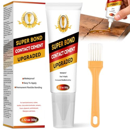 Contact Cement Adhesive, High Performance Neoprene Contact Adhesive with Brush, Waterproof Contact Cement Glue for Wood, Leather, Shoe, Furniture Repairs and Crafts, Flexible and Strong Bonding
