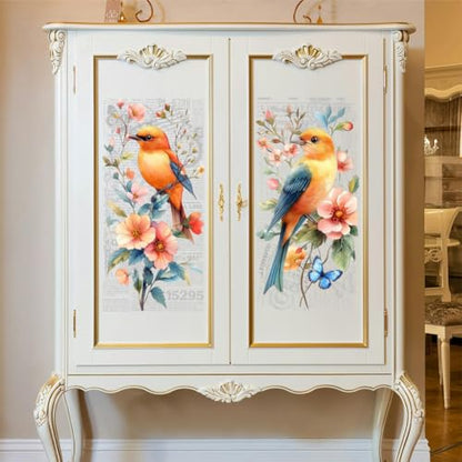Peacoblue Single Bird Flower Rub On Transfers for Furniture 6"x12" - style: Single Photo Of Bird And Flower