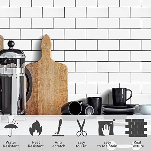 STICKGOO Peel and Stick Backsplash on Subway Tile, Glossy White - color: Polished White With Black Grout