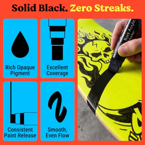 5 Black Acrylic Paint Marker Pens for Rock Painting, Wood, Glass - color: Black