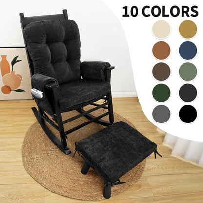 5 PCS Glider Rocker Replacement Cushions with Storage Side Pocket, Luxuriy Chenille Fabric Foam & Microfiber Filling, Thickened & Supportive Rocking Chair Cushion Set, Black - color: Black