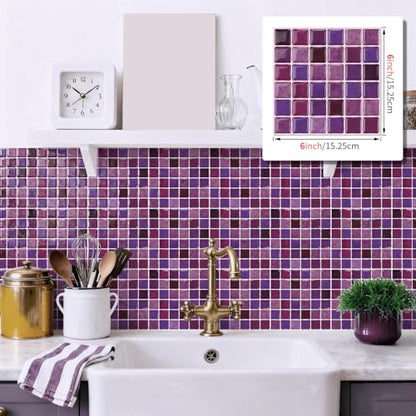 VICCI 20-Pack 6x6 Purple Peel and Stick Backsplash Tiles - color: Purple Mix