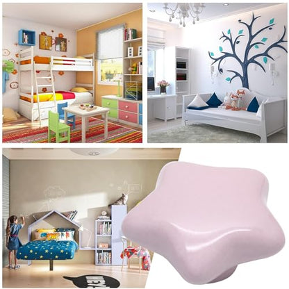 2pcs Ceramic Star Light Pink Drawer Knobs for Kids - color: Light Pink + Star Shape, size: 2 Pack