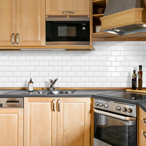 White Peel and Stick Backsplash Subway Tile for Kitchen 10 Sheet - color: White