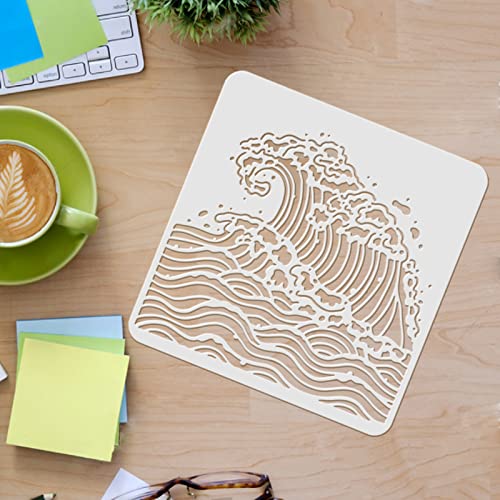 FINGERINSPIRE Sea Waves Drawing Painting Templates - 11.8x11.8 inch Plastic Square Reusable Stencils for Painting on Wood, Floor, Wall and Fabric - color: Sea Waves
