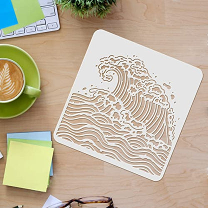 FINGERINSPIRE Sea Waves Drawing Painting Templates - 11.8x11.8 inch Plastic Square Reusable Stencils for Painting on Wood, Floor, Wall and Fabric - color: Sea Waves